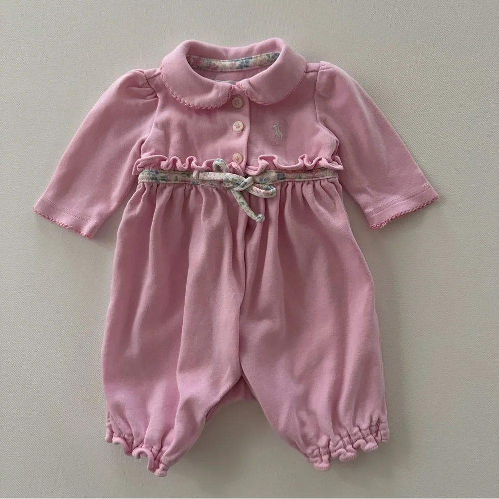 Ralph Lauren Newborn Baby Girl Pink Ruffled Romper